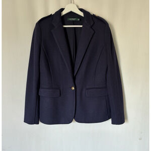 Ralph Lauren LRL Blazer Jacket 8 Blue Poly Wool Blend Button
